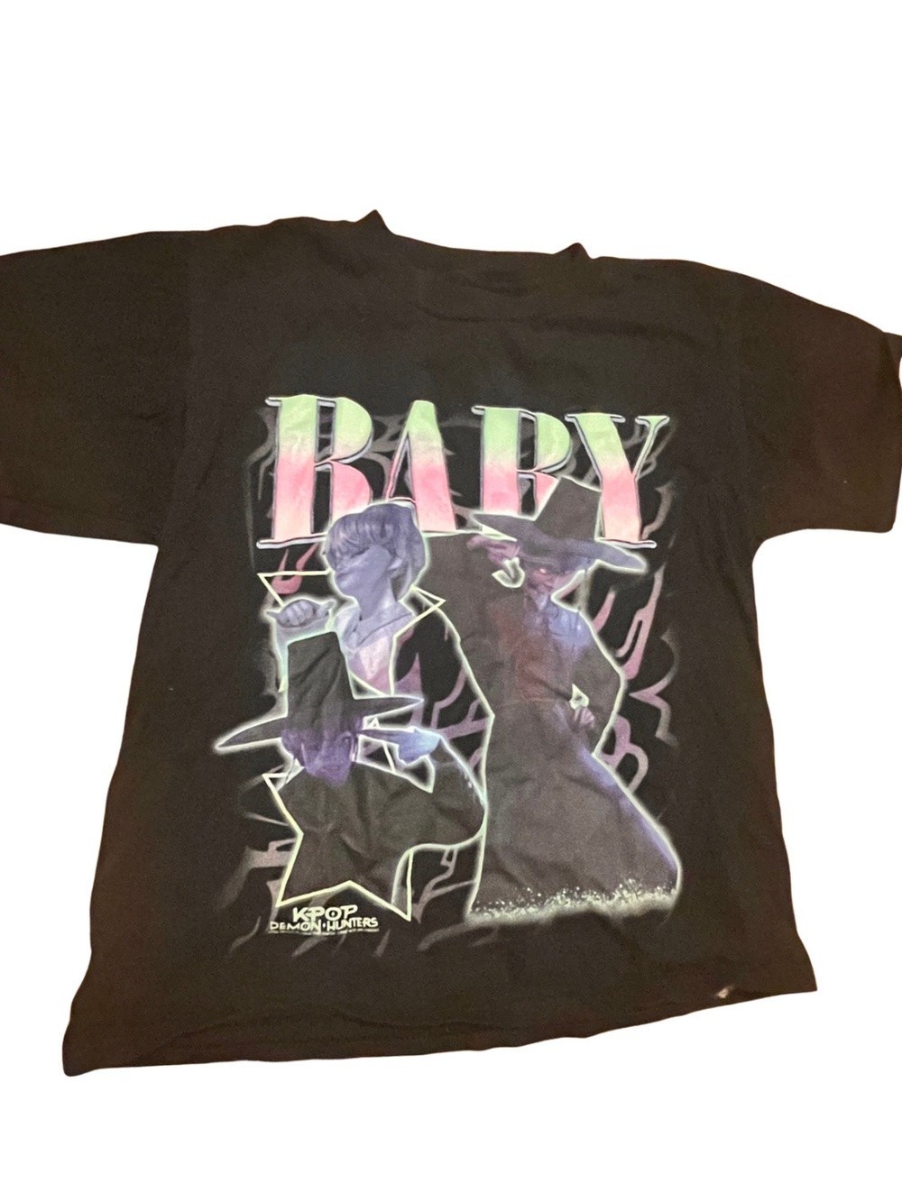 K-Pop Demon Hunters 'Baby Saja' Graphic T-Shirt - Boys Small Black Anime Tee